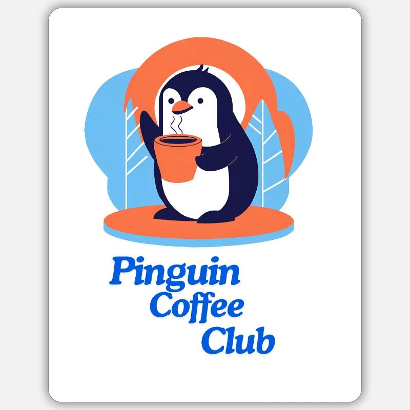 Penguin Coffee Club - Sticker taille S (10 x 10 cm) - blanc mat