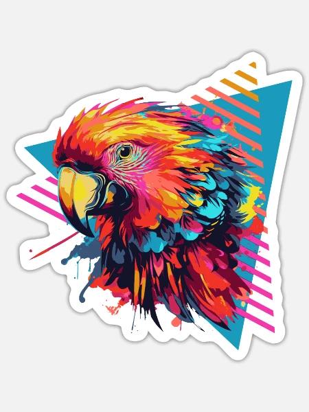 Bunter Papagei Farbspritzer - Sticker Größe S (10 x 10 cm) - Mattweiß