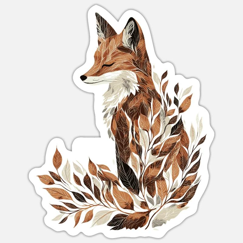 Renard, Automne, Feuilles, Feuillage - Sticker taille S (10 x 10 cm) - blanc mat