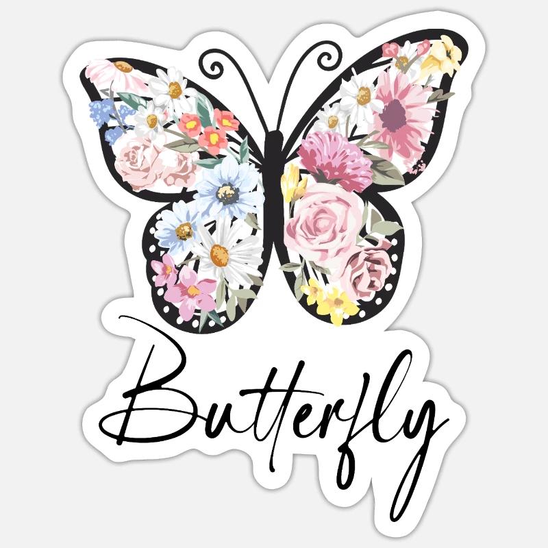 Ailes de Fleur Fleur Papillon Sticker taille S (10 x 10 cm)