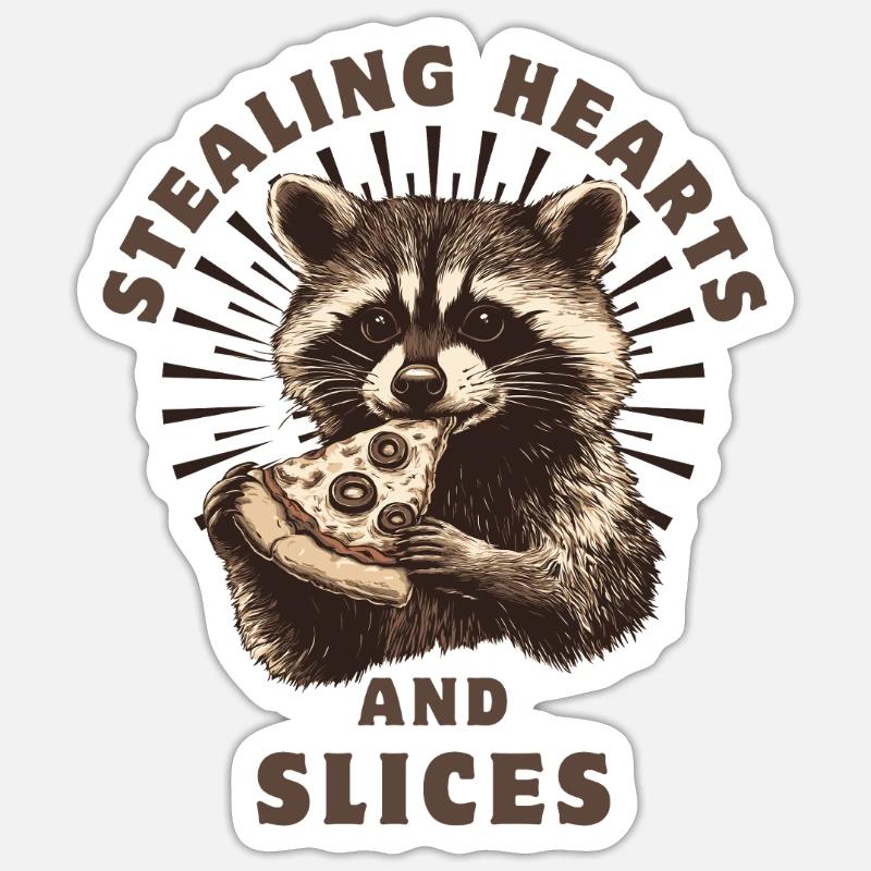 Raton laveur mangeant de la pizza Sticker taille S (10 x 10 cm)