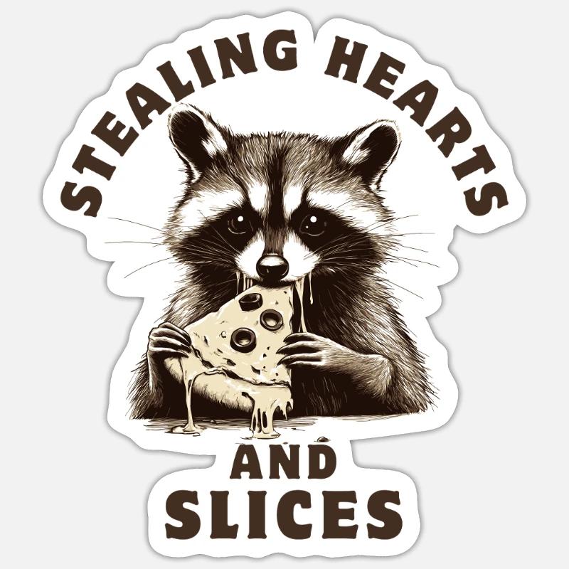 Raton laveur mangeant de la pizza Sticker taille S (10 x 10 cm)