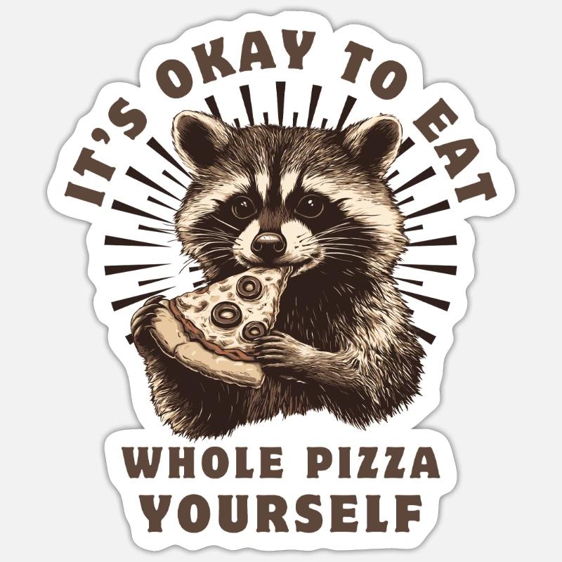 Raton laveur mangeant de la pizza Sticker taille S (10 x 10 cm)