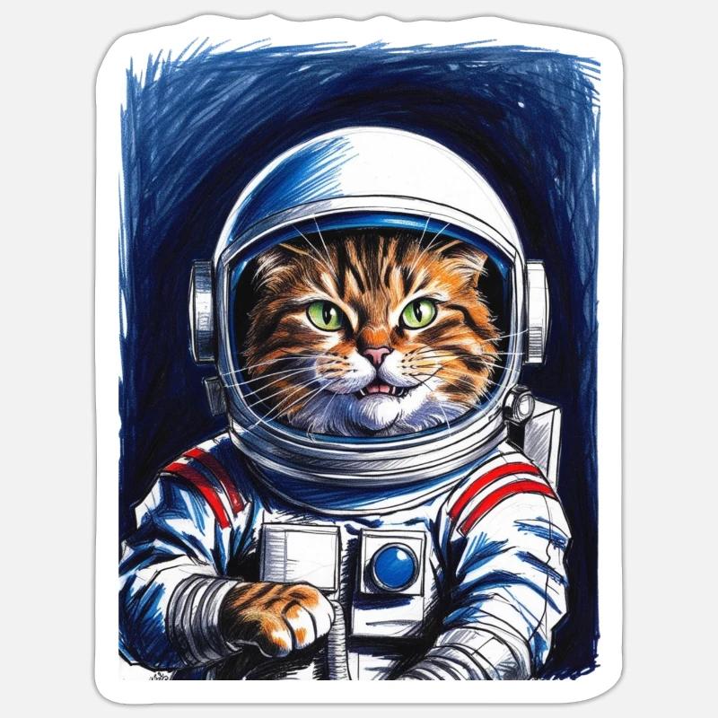 Astronaute Chats Cadeau de l’Espace Sticker taille S (10 x 10 cm)