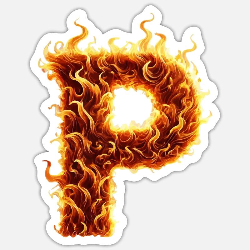 Lettre P Feu - Sticker taille S (10 x 10 cm) - blanc mat