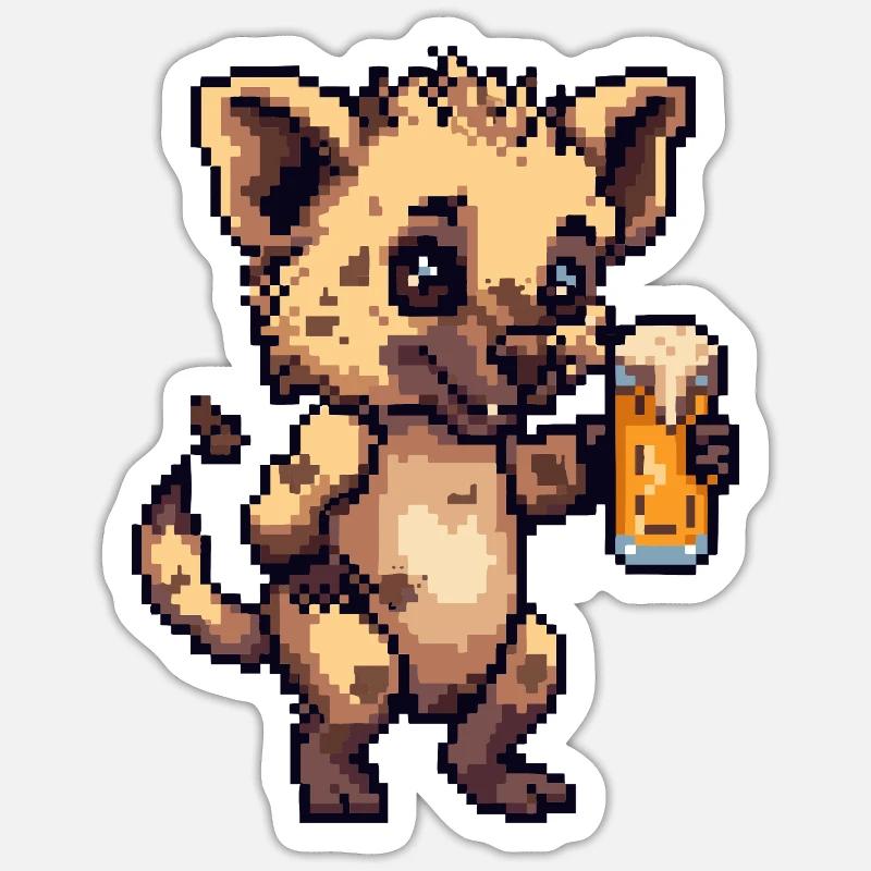 Bière Hyena Pixel - Sticker taille S (10 x 10 cm) - blanc mat