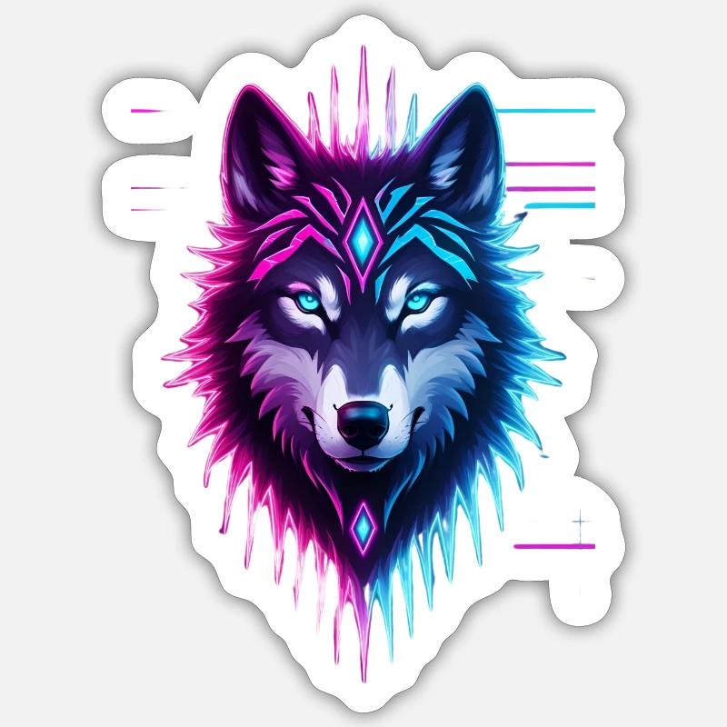 Neon Wolf Crystal Crown - Sticker size S (10 x 10 cm) - white matte