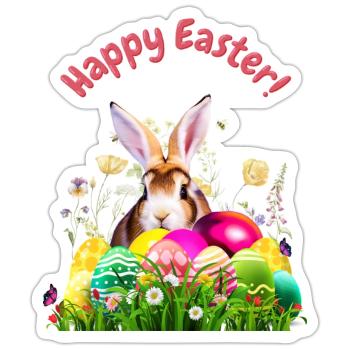 Cute Easter bunny with colorful eggs - Sticker size S (10 x 10 cm) - white matte - Front