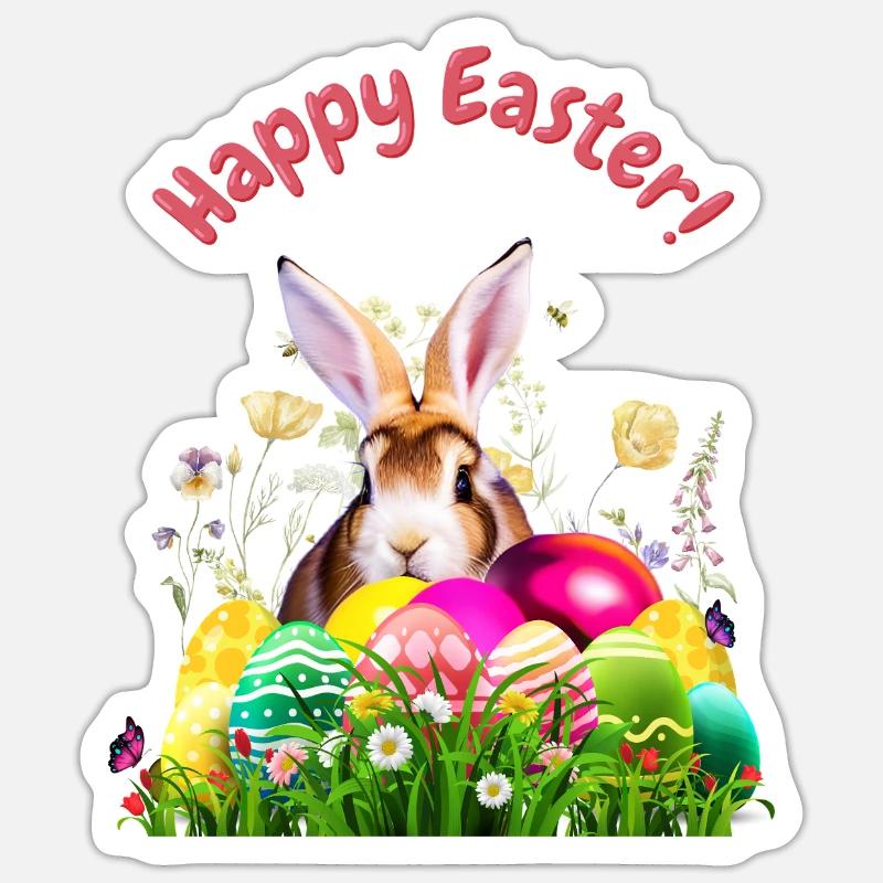 Cute Easter bunny with colorful eggs Sticker size S (10 x 10 cm)