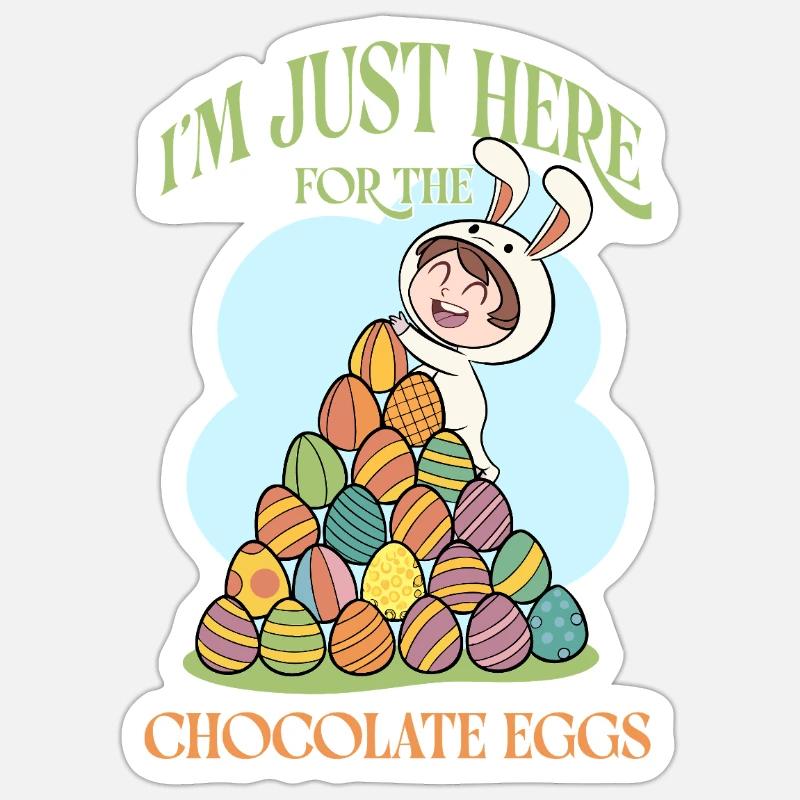 Je suis juste là pour les œufs en chocolat – Funny Easte - Sticker taille S (10 x 10 cm) - blanc mat