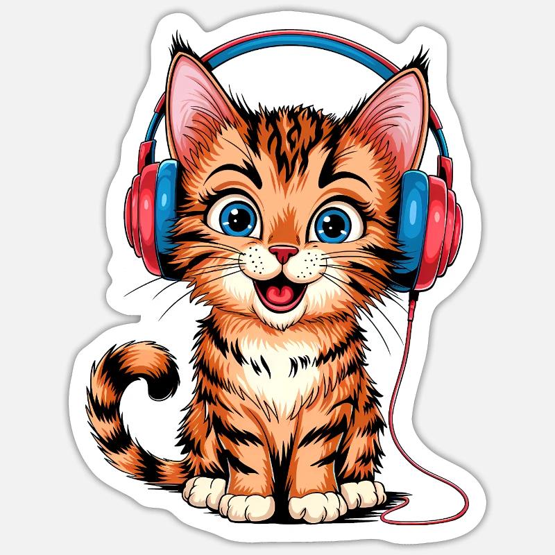 Headphone Kitten - Sticker size S (10 x 10 cm) - white matte