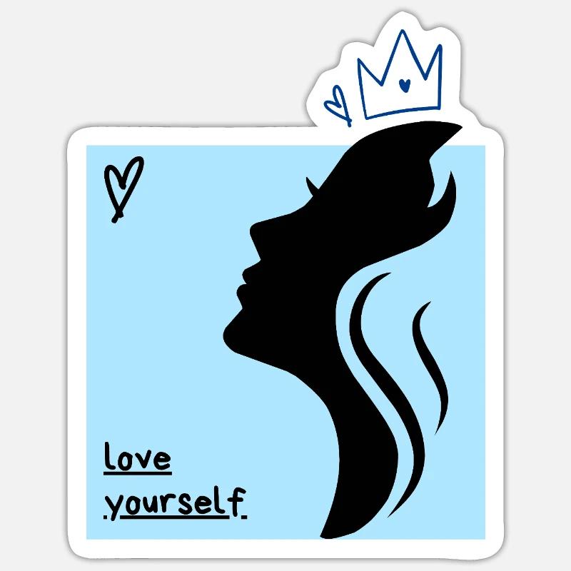 Love Yourself simple blue graphics - Sticker size S (10 x 10 cm) - white matte