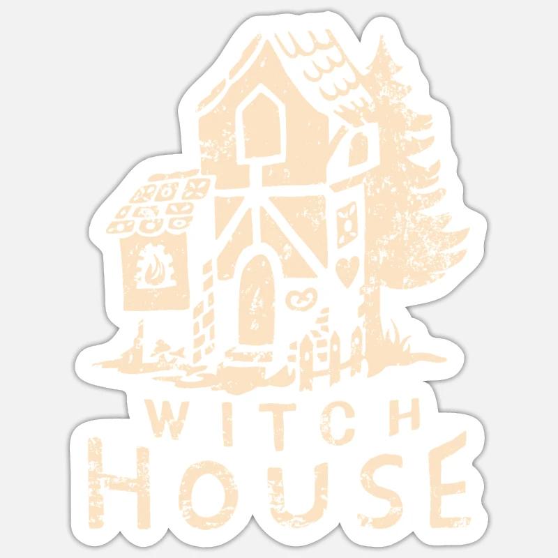 Sorcière maison grungy - Sticker taille S (10 x 10 cm) - blanc mat