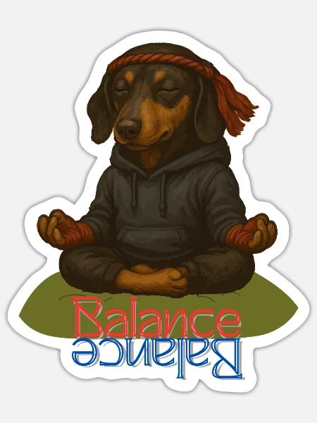 Meditierender Dackel – Balance für Körper und Geis - Sticker Größe S (10 x 10 cm) - Mattweiß