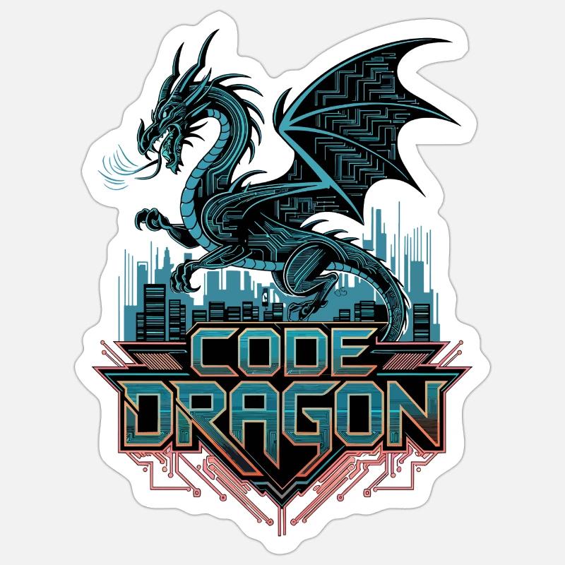 Code Dragon – Cyber bête du monde numérique Sticker taille S (10 x 10 cm)