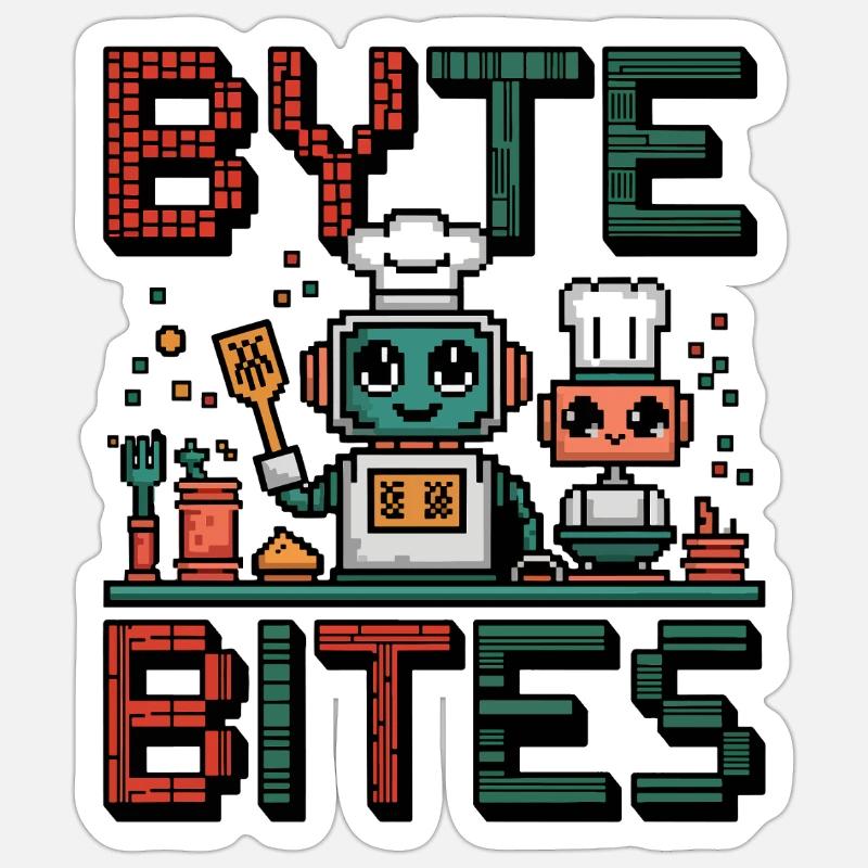 Byte Bites – Cute Pixel Robot Chefs Cooking Up Fun Sticker size S (10 x 10 cm)
