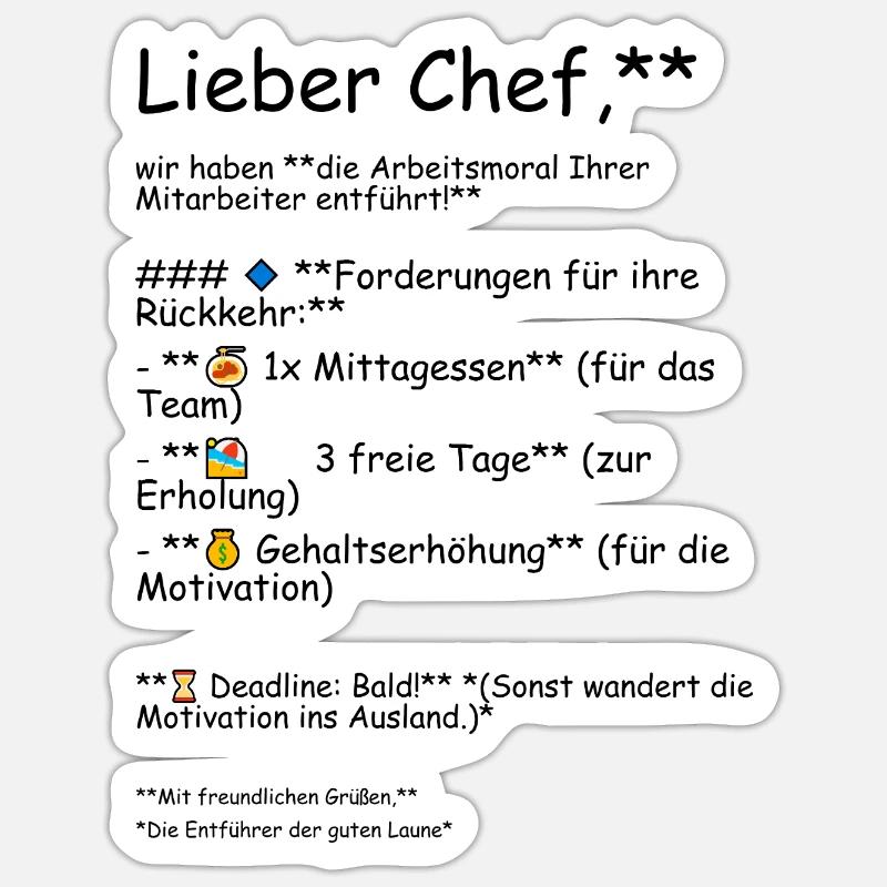 Die Arbeitsmoral - Sticker Größe S (10 x 10 cm) - Mattweiß