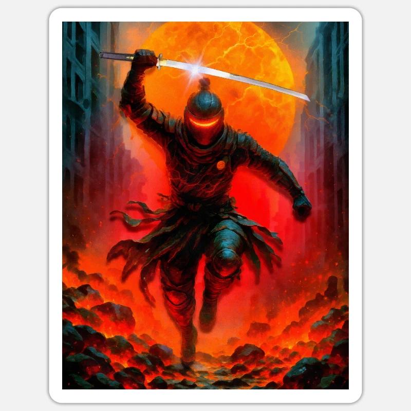Feuriger Ninja im Kampf - Sticker Größe S (10 x 10 cm) - Mattweiß