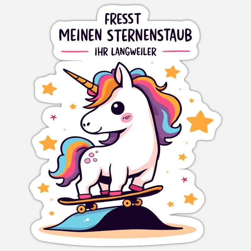 Skateboard-Einhorn - Sticker Größe S (10 x 10 cm) - Mattweiß