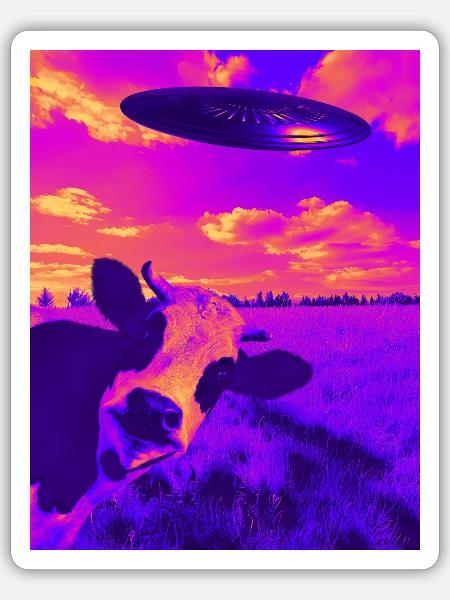 Houston Wir haben eine Kuh - UFOs in der Offensive - Sticker Größe S (10 x 10 cm) - Mattweiß