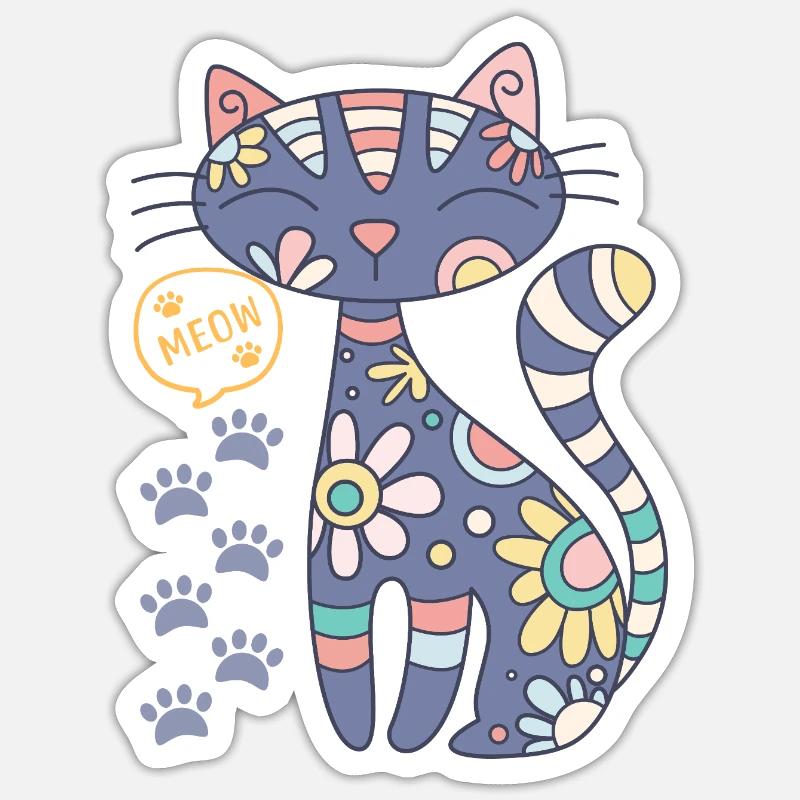 Mandala Katze - Sticker Größe S (10 x 10 cm) - Mattweiß