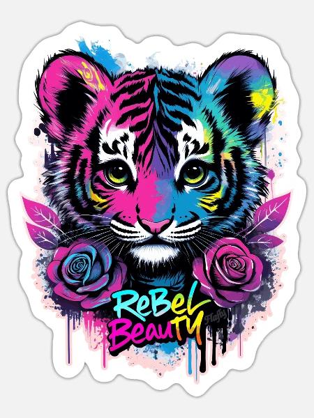 Rebellische Schönheit – Tigerbaby 🐯 - Sticker Größe S (10 x 10 cm) - Mattweiß