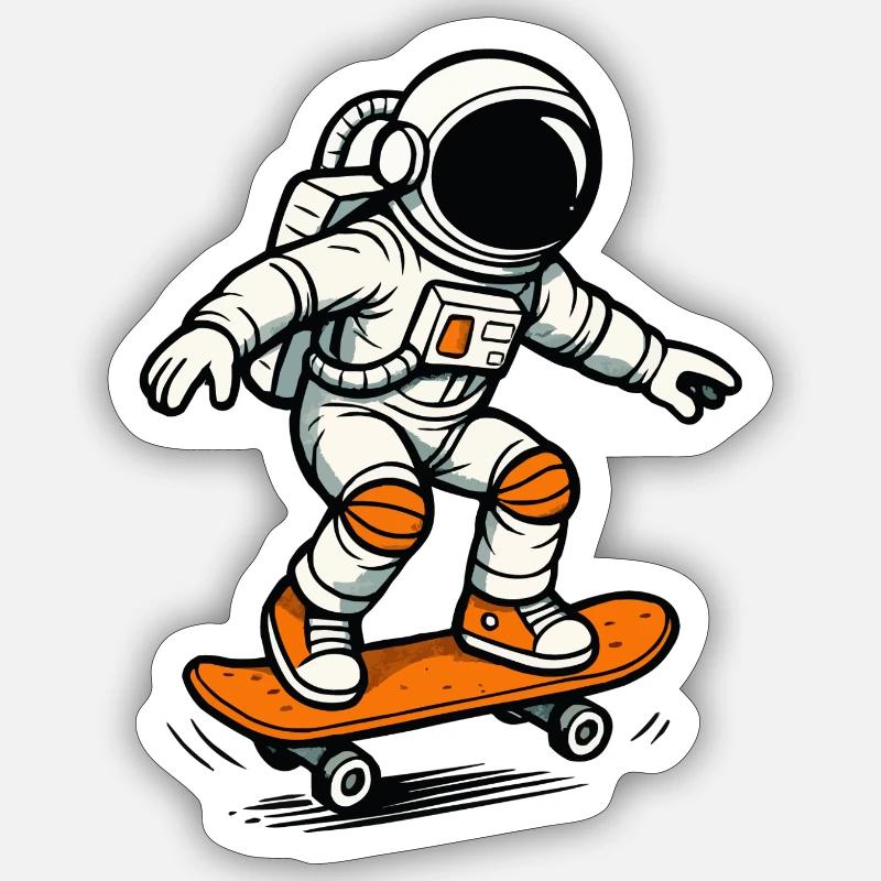 Planche à roulettes astronaute 1 - Sticker taille S (10 x 10 cm) - blanc mat