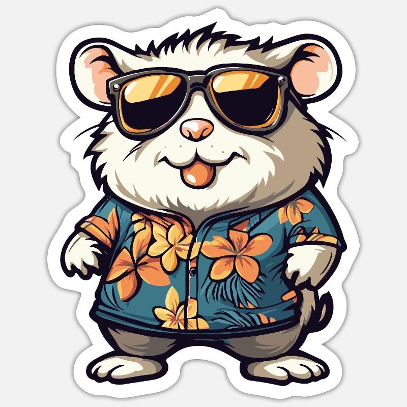 Hamster Bande dessinée Vacances - Sticker taille S (10 x 10 cm) - blanc mat