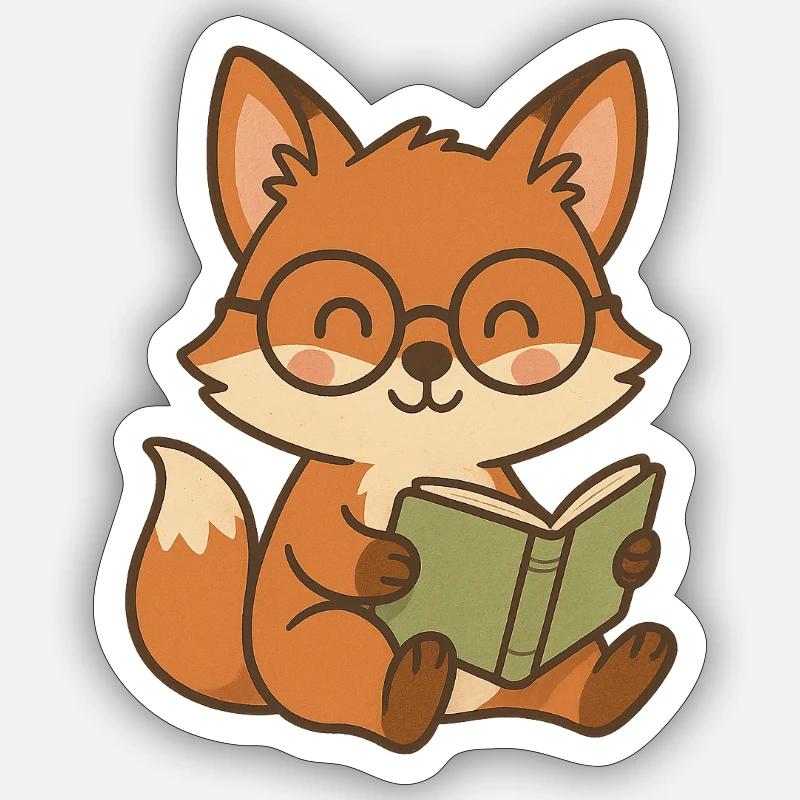 Cute fox book reader illustration Sticker size S (10 x 10 cm)