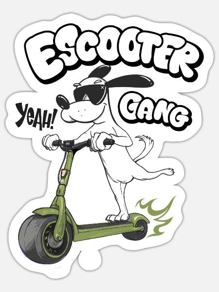 E Scooter Gang Humor Illustration - Sticker Größe S (10 x 10 cm) - Mattweiß
