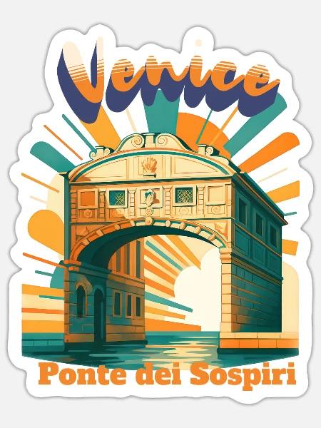 PONTE DEI SOSPIRI – Venice Italy Retro Shirt - Sticker Größe S (10 x 10 cm) - Mattweiß
