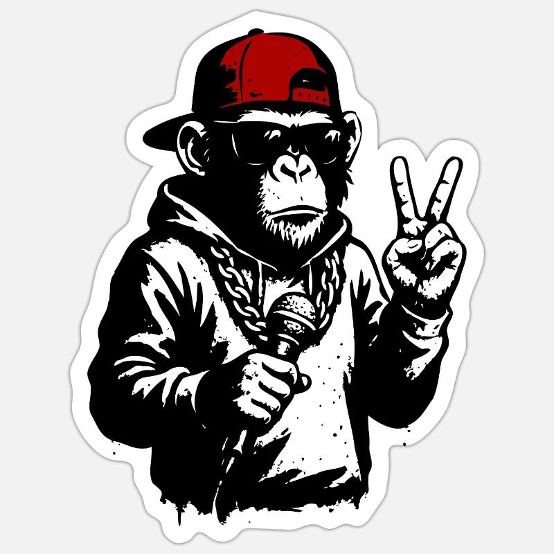 Cooler Affe - Sticker Größe S (10 x 10 cm) - Mattweiß