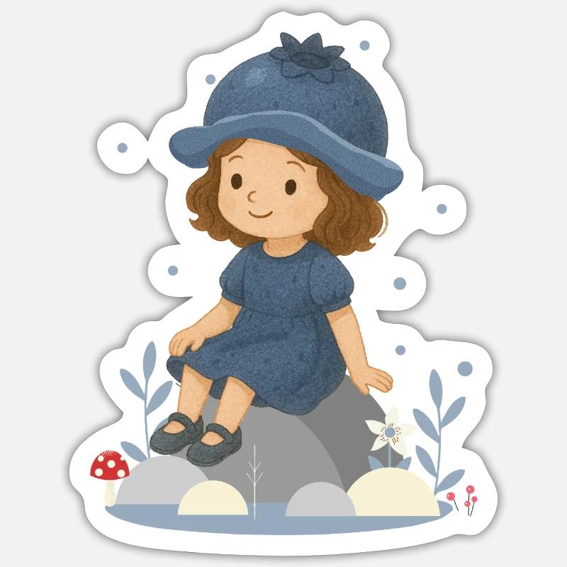 Süßes Heidelbeer-Mädchen Illustration - Sticker Größe S (10 x 10 cm) - Mattweiß