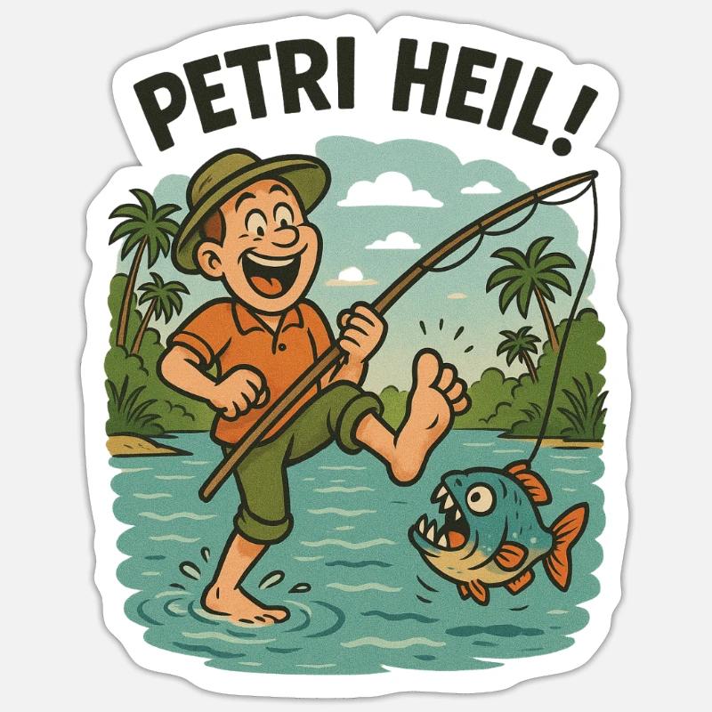 Petri Heil - oder der Piranha hängt am Zeh Sticker Größe S (10 x 10 cm)