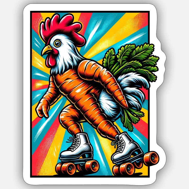 Rollschuh Karotte Hahn - Sticker Größe S (10 x 10 cm) - Mattweiß