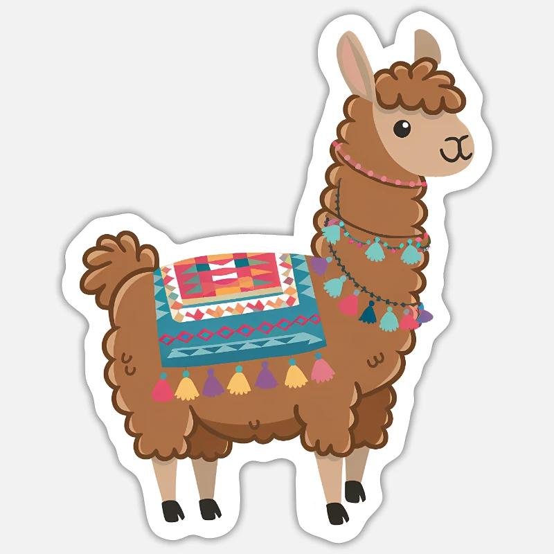 Buntes Boho-Lama - Sticker Größe S (10 x 10 cm) - Mattweiß