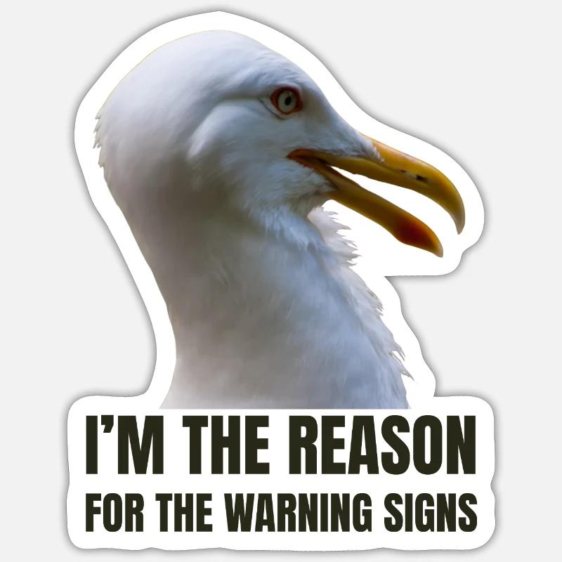 Whimsical Seagull with Bold Text - Sticker size S (10 x 10 cm) - white matte