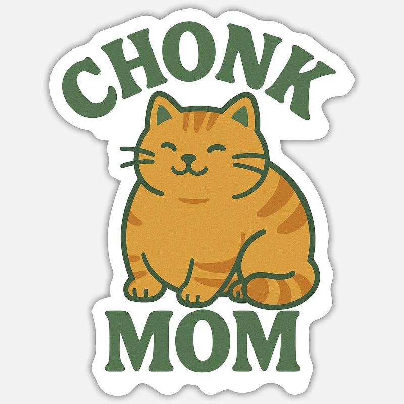 Chat roux Chonk Mom - Sticker taille S (10 x 10 cm) - blanc mat