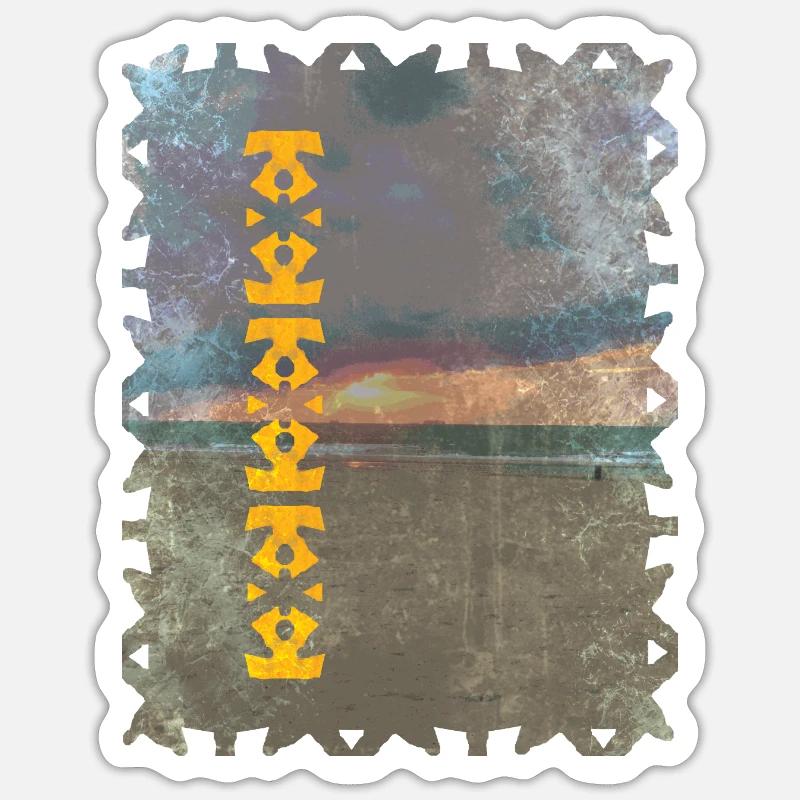Yellow Totem Pattern on the Beach - Sticker size S (10 x 10 cm) - white matte