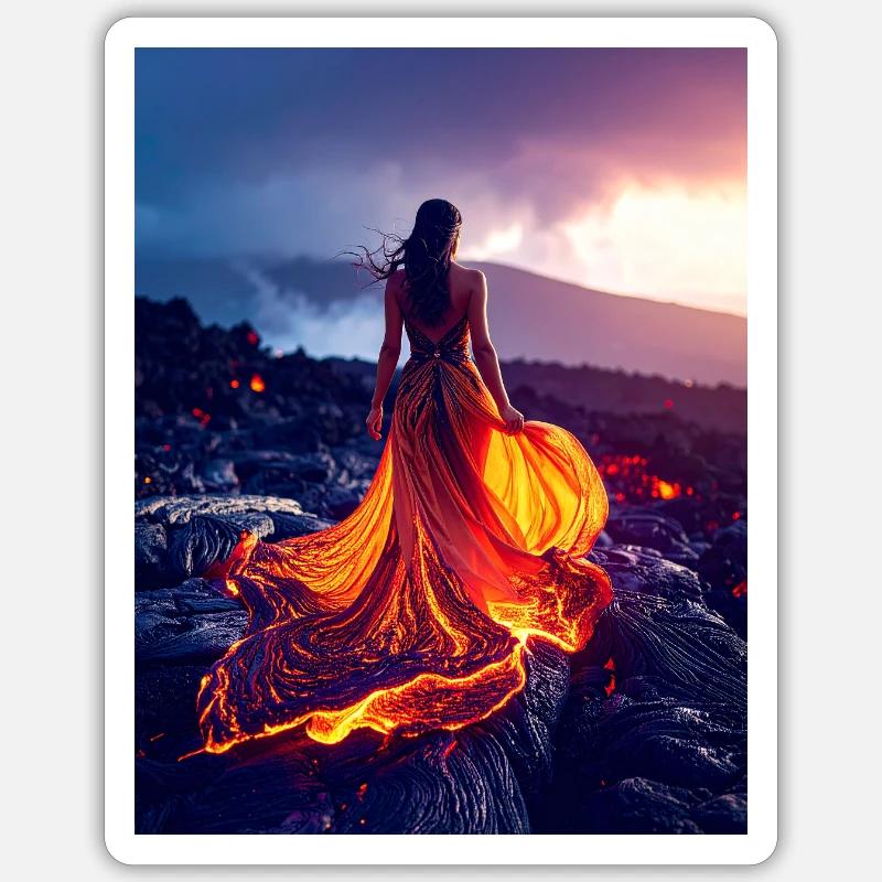 Robe semblable à du feu sur un champ de lave Sticker taille S (10 x 10 cm)