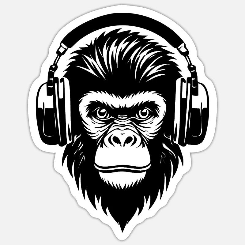 Comic-Affe mit Strähnen und Kopfhörern Shirt - Sticker Größe S (10 x 10 cm) - Mattweiß