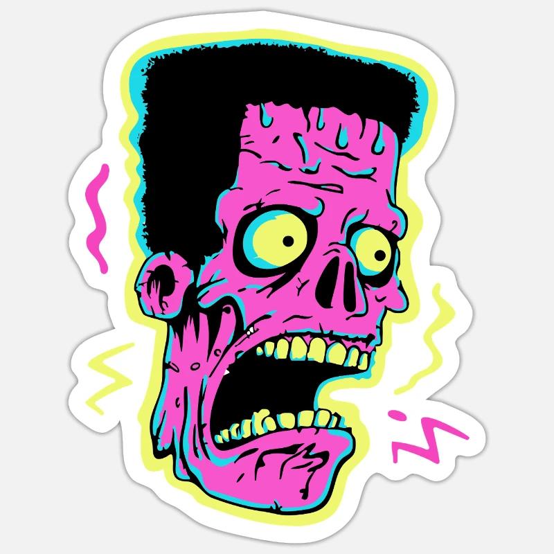Neon Zombie Screamer Pop Art - Sticker Größe S (10 x 10 cm) - Mattweiß