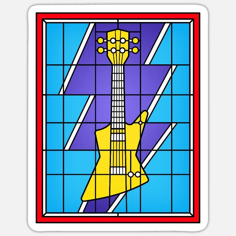 Buntglasgelbe E-Gitarre - Sticker Größe S (10 x 10 cm) - Mattweiß