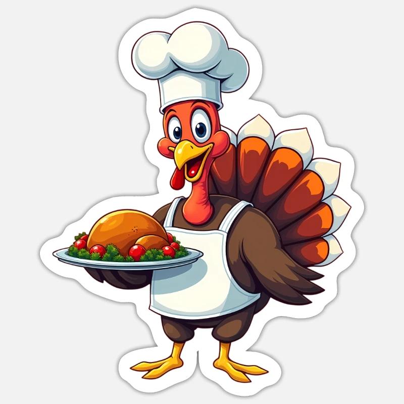 Cuisinier de dinde de Thanksgiving Thanksgiving - Sticker taille S (10 x 10 cm) - blanc mat