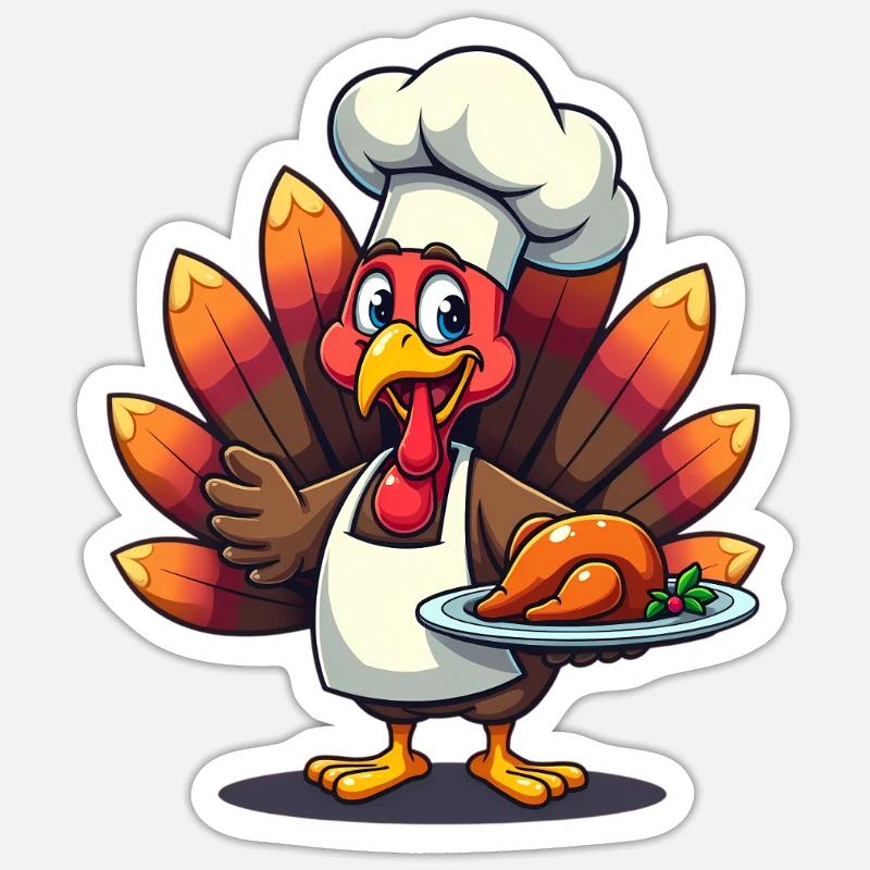 Cuisinier de dinde de Thanksgiving Thanksgiving - Sticker taille S (10 x 10 cm) - blanc mat
