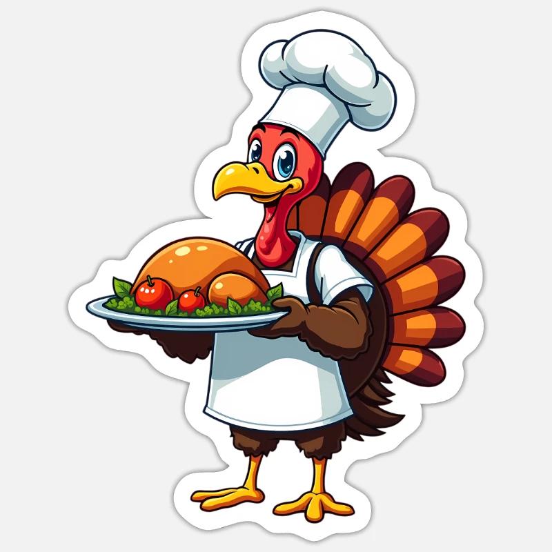 Cuisinier de dinde de Thanksgiving Thanksgiving - Sticker taille S (10 x 10 cm) - blanc mat