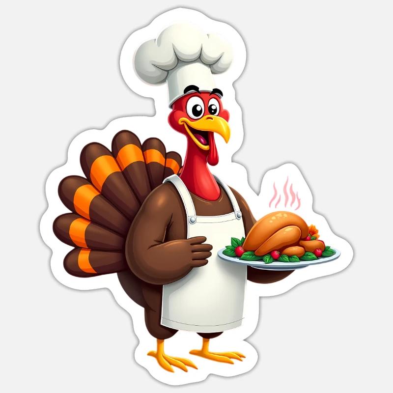 Cuisinier de dinde de Thanksgiving Thanksgiving - Sticker taille S (10 x 10 cm) - blanc mat