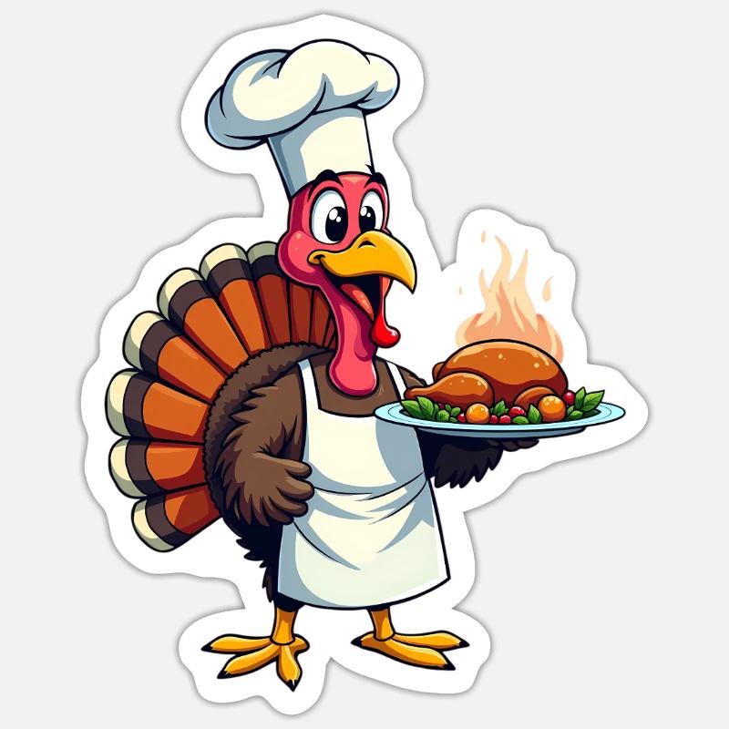 Cuisinier de dinde de Thanksgiving Thanksgiving - Sticker taille S (10 x 10 cm) - blanc mat