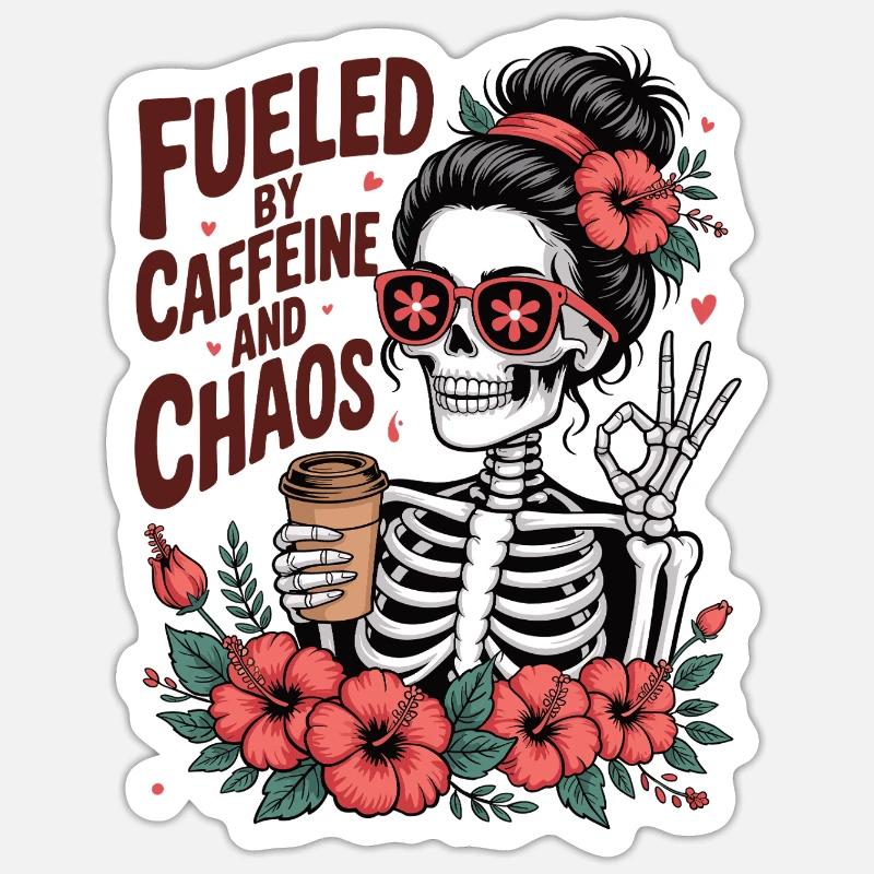 Mutter Koffein Mutter Skelett Kaffee - Sticker Größe S (10 x 10 cm) - Mattweiß