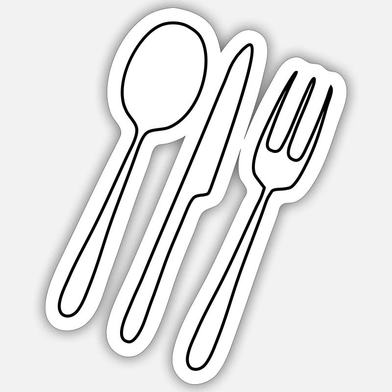 Besteck Gabel Löffel - Sticker Größe S (10 x 10 cm) - Mattweiß